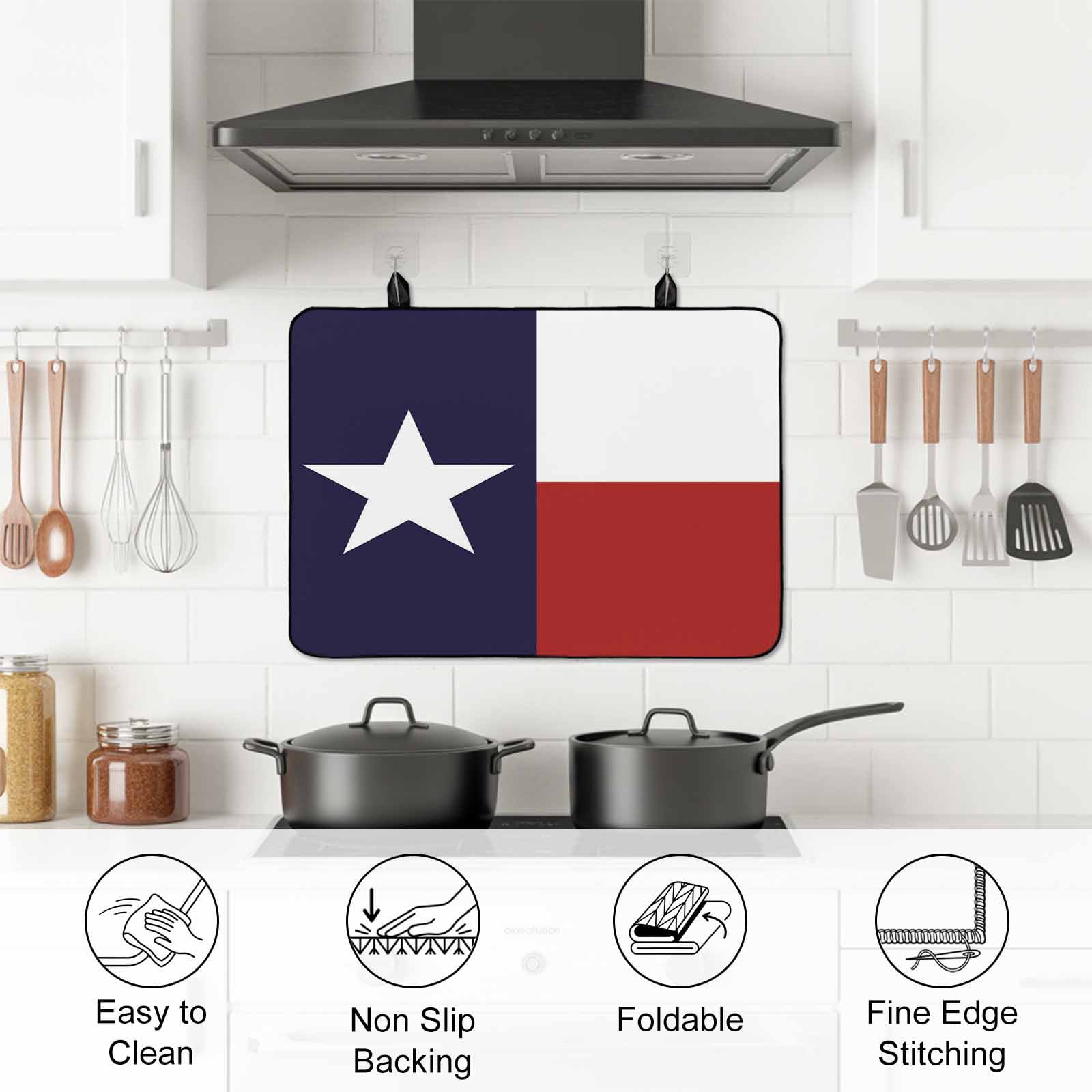 Blue Red White Texas Flag with Star,Stove Top Cover for Electric Stove,Heat-proof & Non Slip Glass Top Stove Cover Protector,Minimalistic Geometric Stripe Kitchen Flat Cooktop Rubber Mat 24x21 Inches