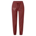 thumbnail image 3 of Elastic Waist Pants for Women Chic Solid Color Pants with Heart Print Pockets Adjustable Drawstring Home Wear Pajamas Cargo Sweatpants for Women Red S, 3 of 3