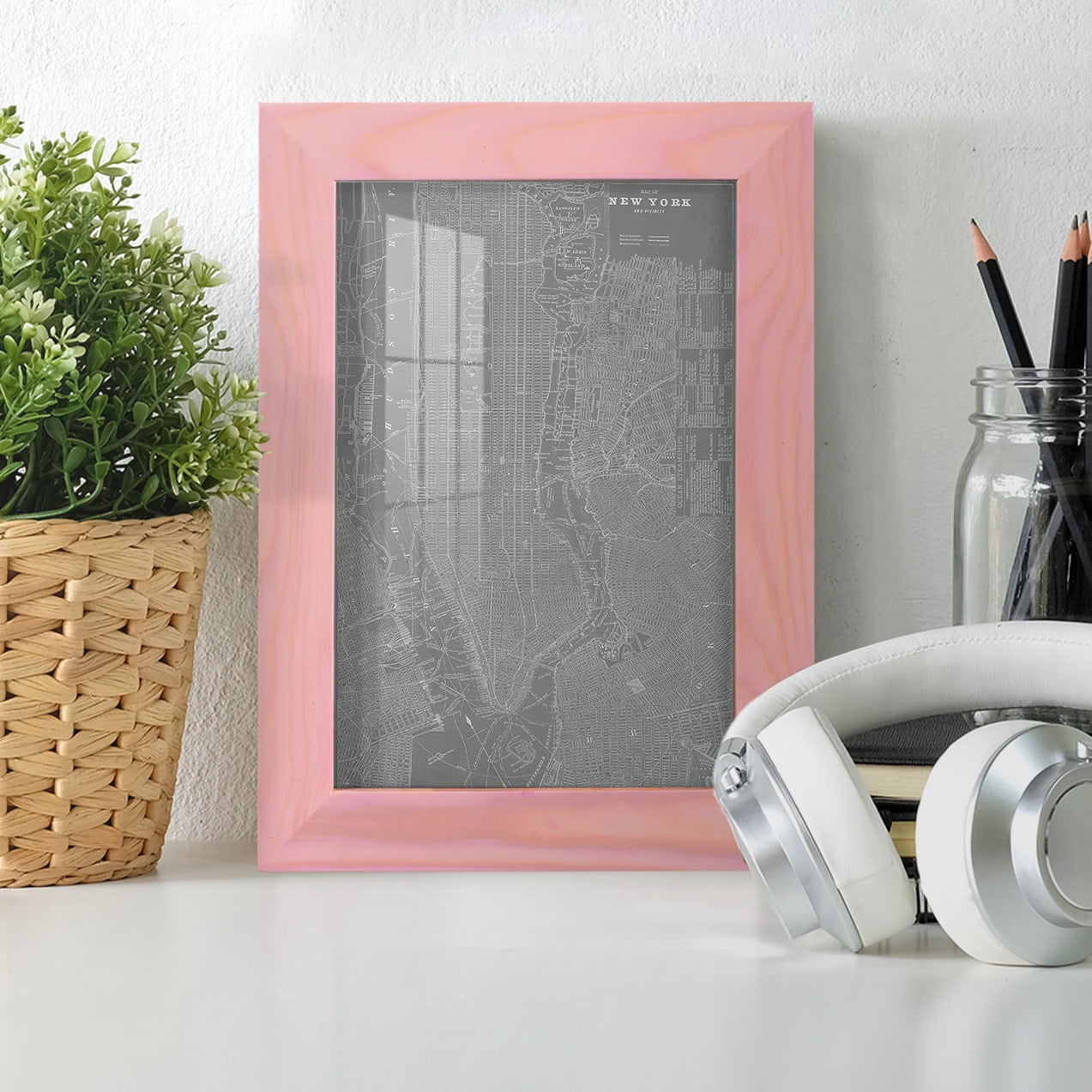 City Map of New York -Framed Print w/glass-Sunset Pink