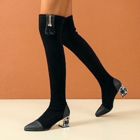 

Womens Boots Heels Fashion High Boots Zipper Thigh Women s Breathable Shoes Retro Women s Boots Black 6.5 Boots for Women