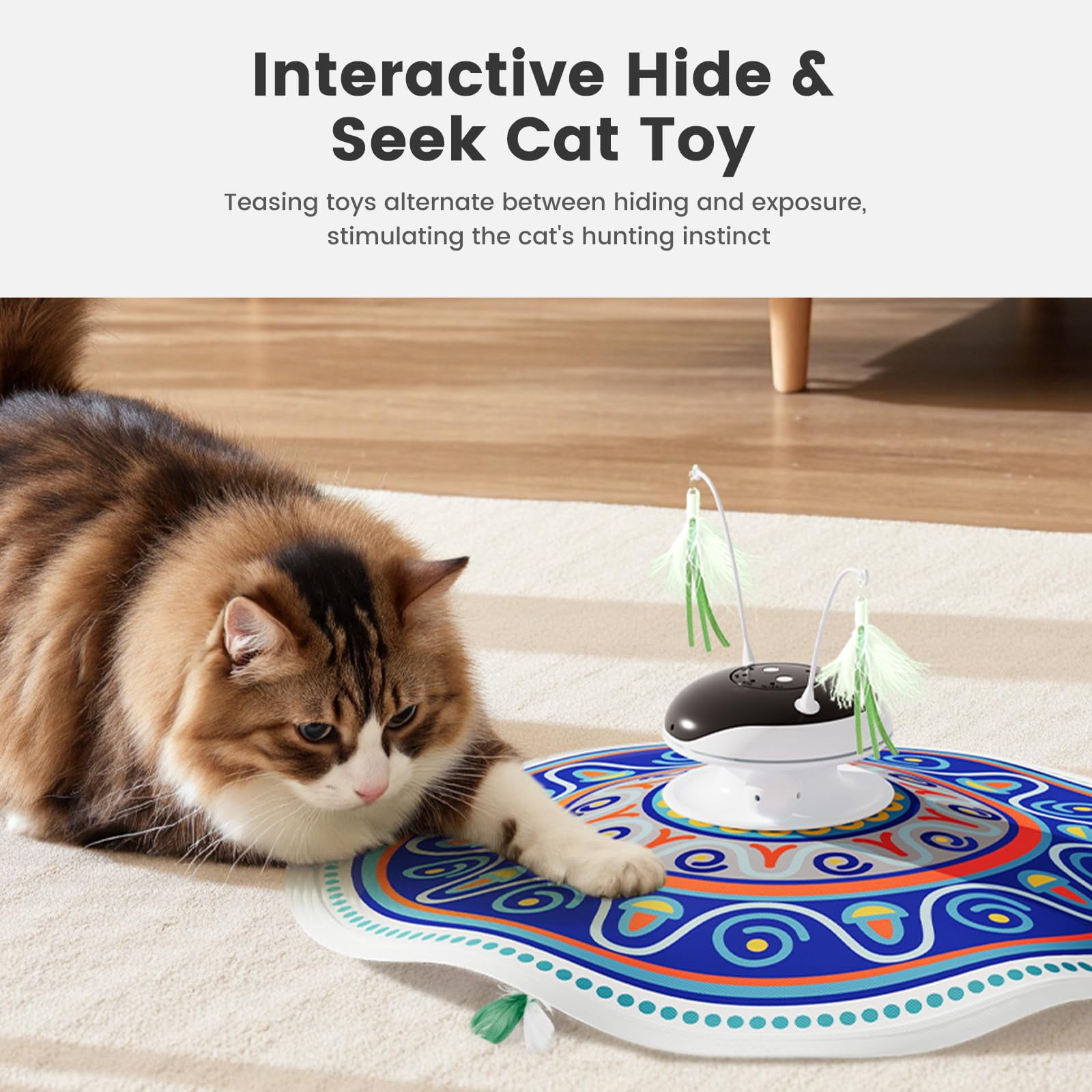 Cat Toys Chargeable 5in1 And Seek Automatic Interactive  Chirping Moving Ambush Track Balls Indoor Exercise Kicker 24 Inch Cover For All Breeds Boho Style - Blue