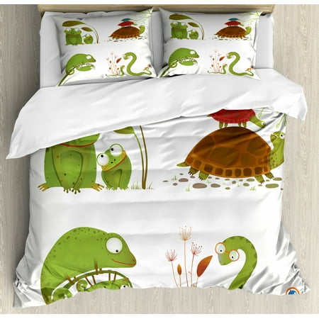 Reptile Duvet Cover Set Reptile Family Colorful Baby Snake Frog
