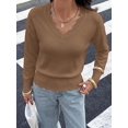 thumbnail image 3 of BTFBM Fall Long Sleeve Sweaters for Women | V Neck,Drop Shoulders,Scallop Edges,Lightweight Knit Sweaters Top,Daily Wear,Holiday,Christmas,Winter Clothing, 3 of 9
