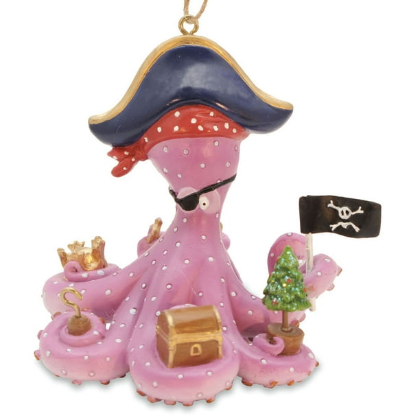Cape Shore Big Pink Octopus Pirate Treasure Box Christmas Holiday Ornament Resin