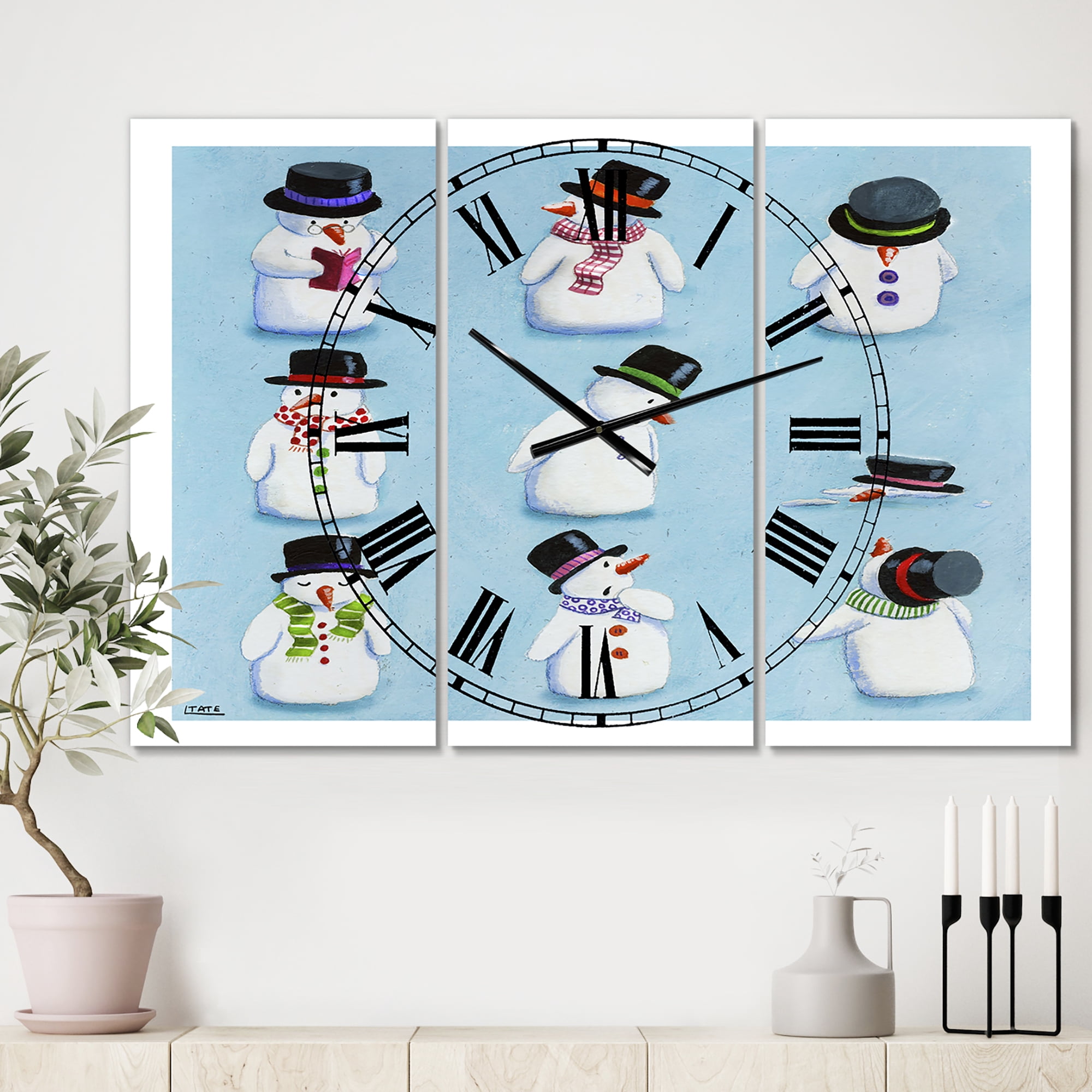 Designart 'The Melting Snowmen' Oversized Modern Wall Clock