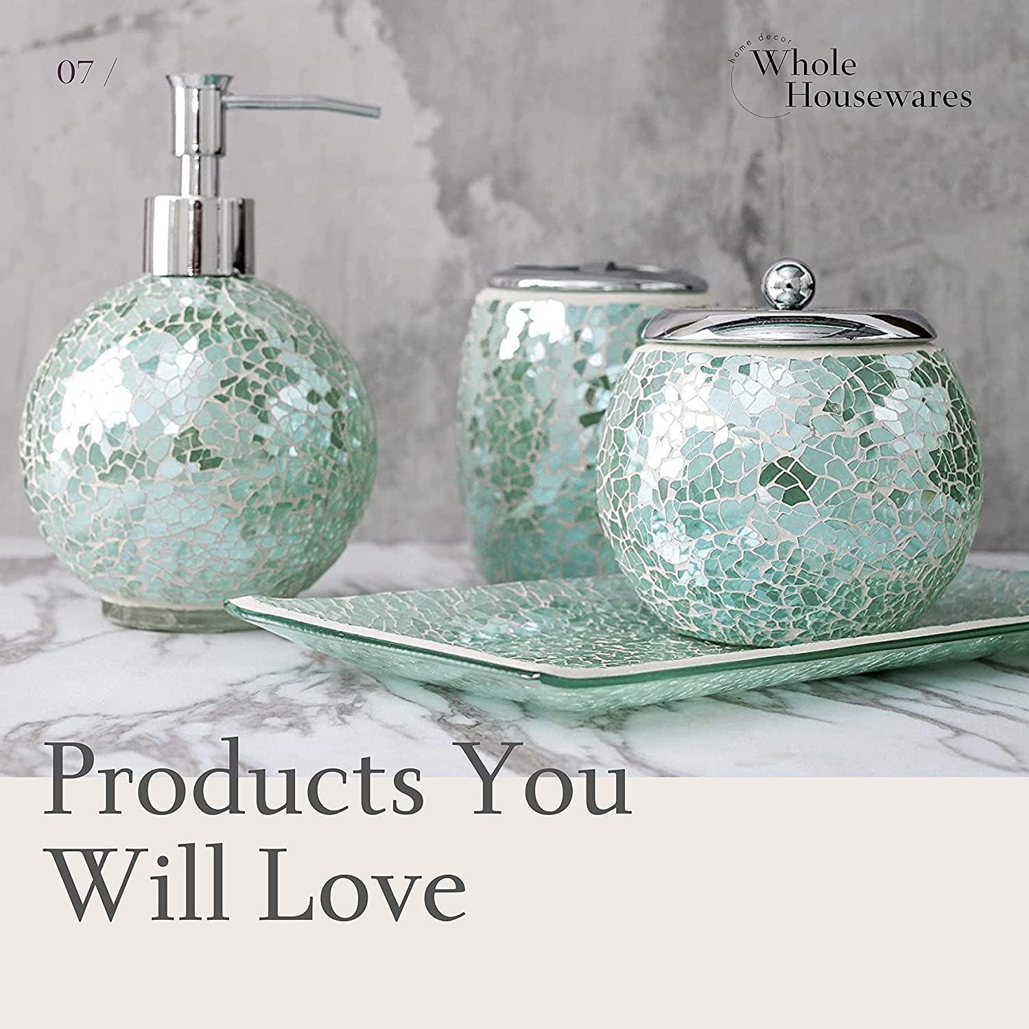 Whole Housewares Mosaic Glass Tissue Holder Decorative Tissue Cover Square Box 1