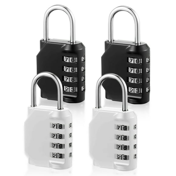pitrice Pack of 4 4 Digit Padlock Home Hotel Office Gym Door Cabinet Cupboard Travel Luggage Combination Password Safety Locks Black Silver