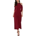 thumbnail image 2 of INSPIRE CHIC WOMLAYOUT Women's Halter Jumpsuits Sequin Cold Shoulder Split Sleeve Party Cocktail Wide Leg Jumpsuits 2XL Wine Red, 2 of 6