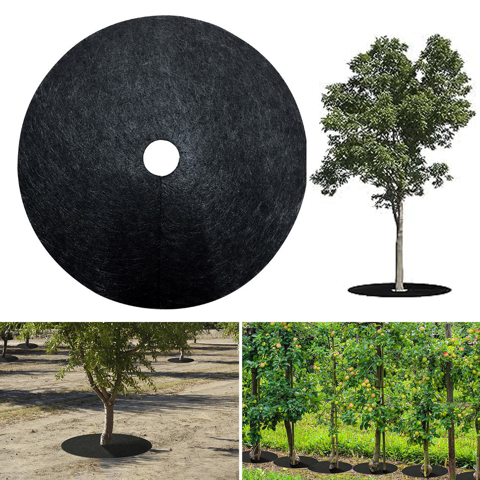Hyasfey 12 Pcs Degradable Tree Mulch Ring Round Anti-Grass Protector Mat Non-Woven Fabric Cover Reusable Weed Barrier Mat for Root Protection Weed Control