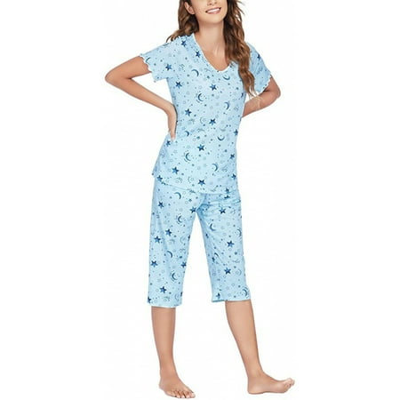 

Sexy Dance Women Lounge Sets 2 Piece Pajama Set V Neck Sleepwear Baggy Nightwear Sleep Nightgown Light Blue L