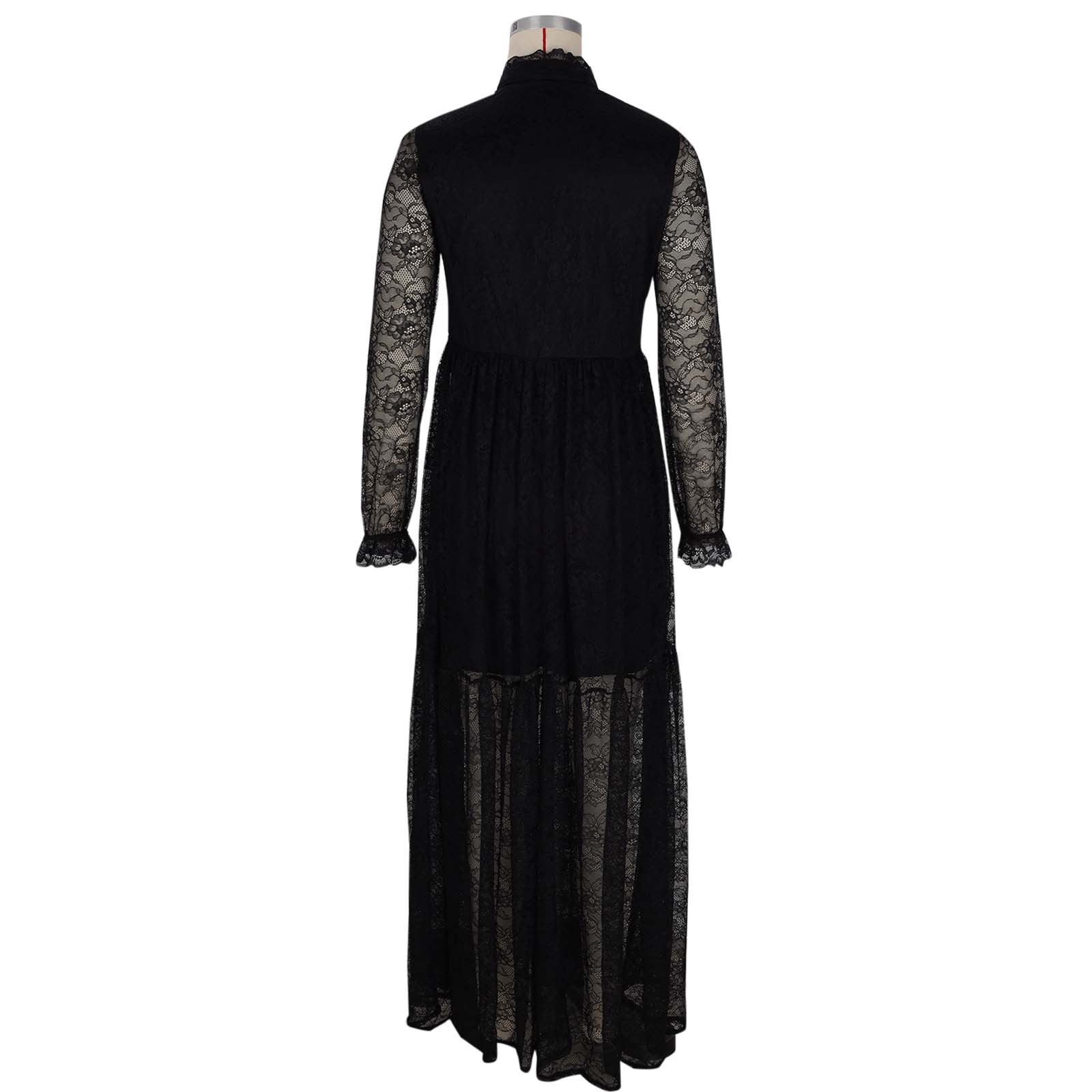 Lace Maxi Dresses for Women Long Sleeve Mock Neck Dress Party Dress Vintage Black  Dresses Black M - Walmart.com