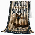 thumbnail image 2 of Home Feels Whole Siamese Rustic Farmhouse, Cozy Pet Portrait Pattern, Warm Flannel Blanket for Ranch House and Living Room, Cat Lovers Mother's Day Gift, Pet Lover Home Decor, 2 of 9