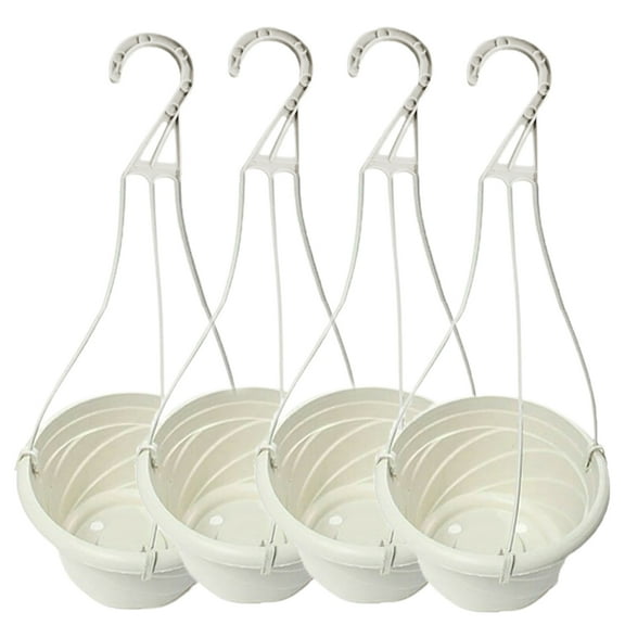 Dengjunhu 4 Pieces Plastic Hanging Flower Plant Pots Chain Basket Planter Holder Round Hanging Fence Railing Wall Planter Plant Containers for Outdoor Indoor Plants Home Garden Balcony Decoration
