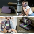 thumbnail image 3 of Mantto Case for Samsung Galaxy S21 with Card Holder, Retro PU Leather RFID Blocking Credit Card Slots Double Magnetic Clasp Flip Kickstand Shockproof Phone Cover for Samsung Galaxy S21,Purple, 3 of 9