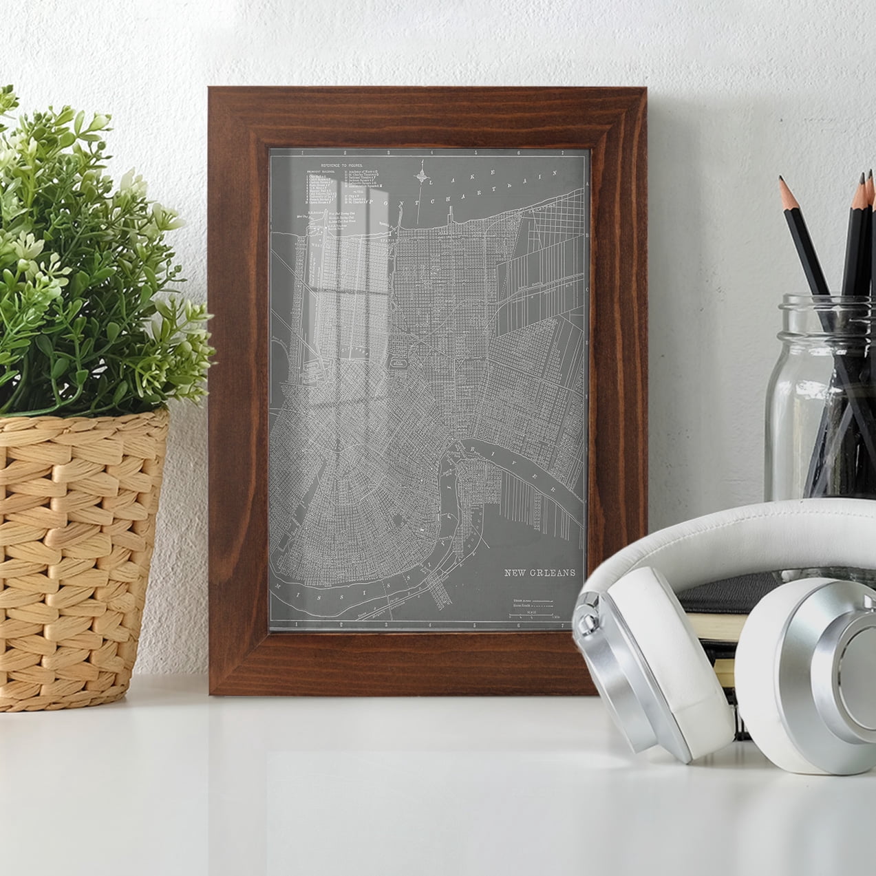 City Map of New Orleans -Framed Print w/glass-Chestnut