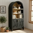 thumbnail image 5 of MAYEERTY 63.2" Tall Arch Accent Cabinet, Black with Beech Interior, Adjustable Shelves & X-Design Doors for Living Room, Entryway, 5 of 6