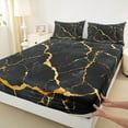 thumbnail image 3 of Manfei Modern Marble Stone Full Size Sheets for Adult, Abstract Artwork Bed Sheets, Black Gold Marbling Sheet Sets, Ultra Soft Home Decor, 4 Pieces, 3 of 7