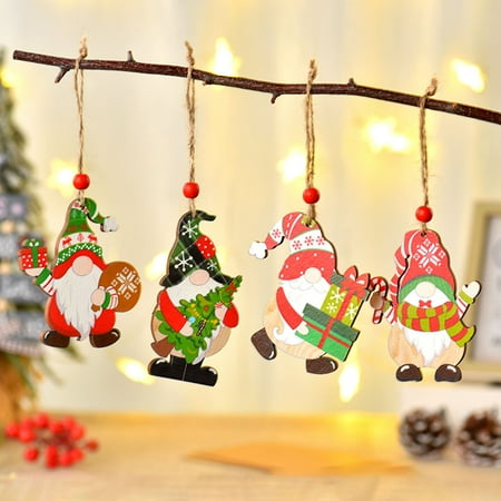 

Christmas Pendant Fine Workmanship Smooth Edge Lanyard Design Adorable Appearance Faceless Dwarf Wooden Pendant Xmas Tre