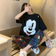 thumbnail image 3 of Disney-Conjunto de 2 piezas de pijama de Mickey Mouse para mujer, camisa de manga corta y pantalones gráficos, ropa de noche suave para mujer, novedad de verano, 3 of 4