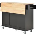 thumbnail image 2 of Mobile Kitchen Island with Storage Cabinet and Drop Leaf, Breakfast Bar with Spice Rack and Towel Rack, Black 52.7"x29.5"x36.8", 2 of 8