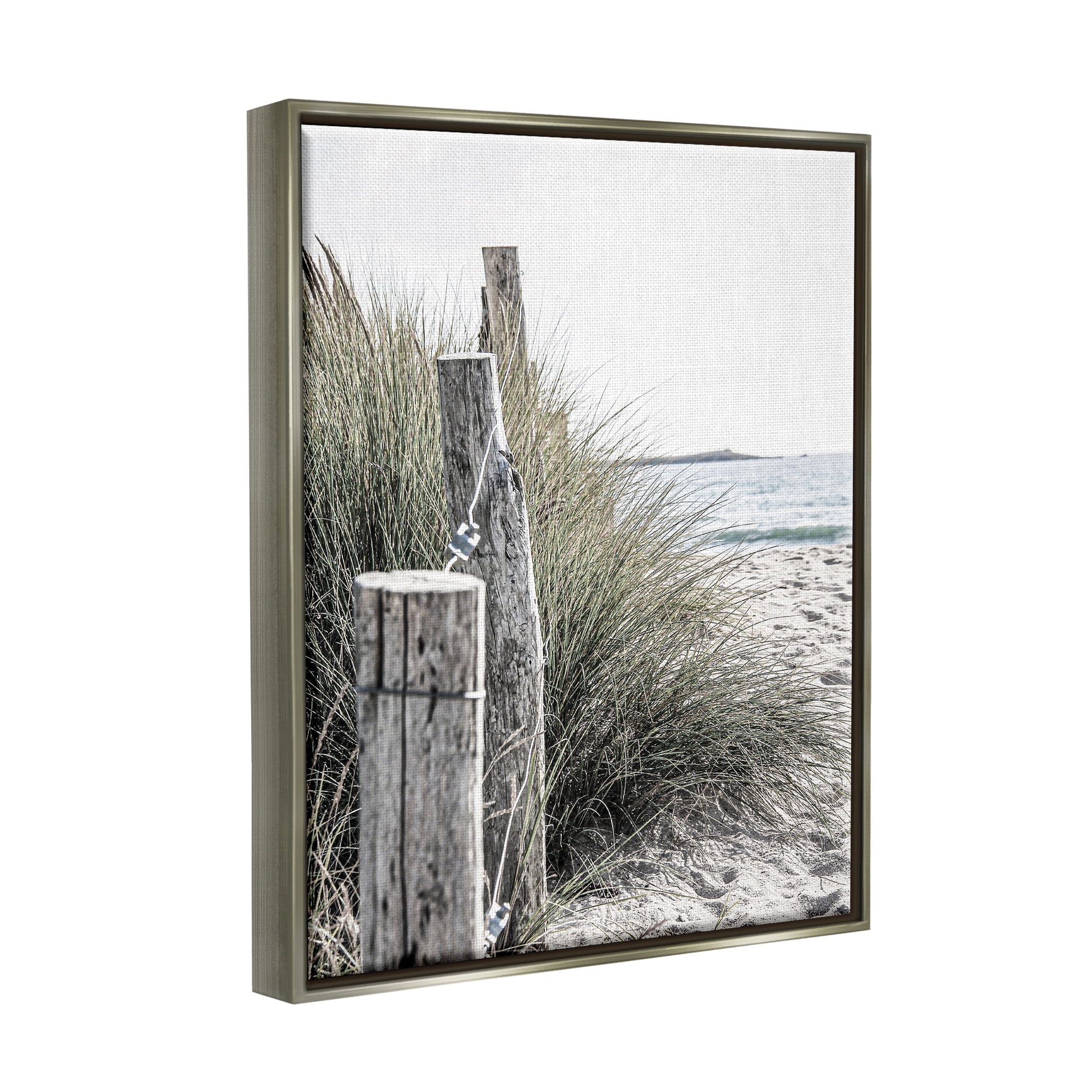 Stupell Industries Coastal Beach Landscape Nature Photography Gray Floater Framed Art Print Wall Art, 25 x 31