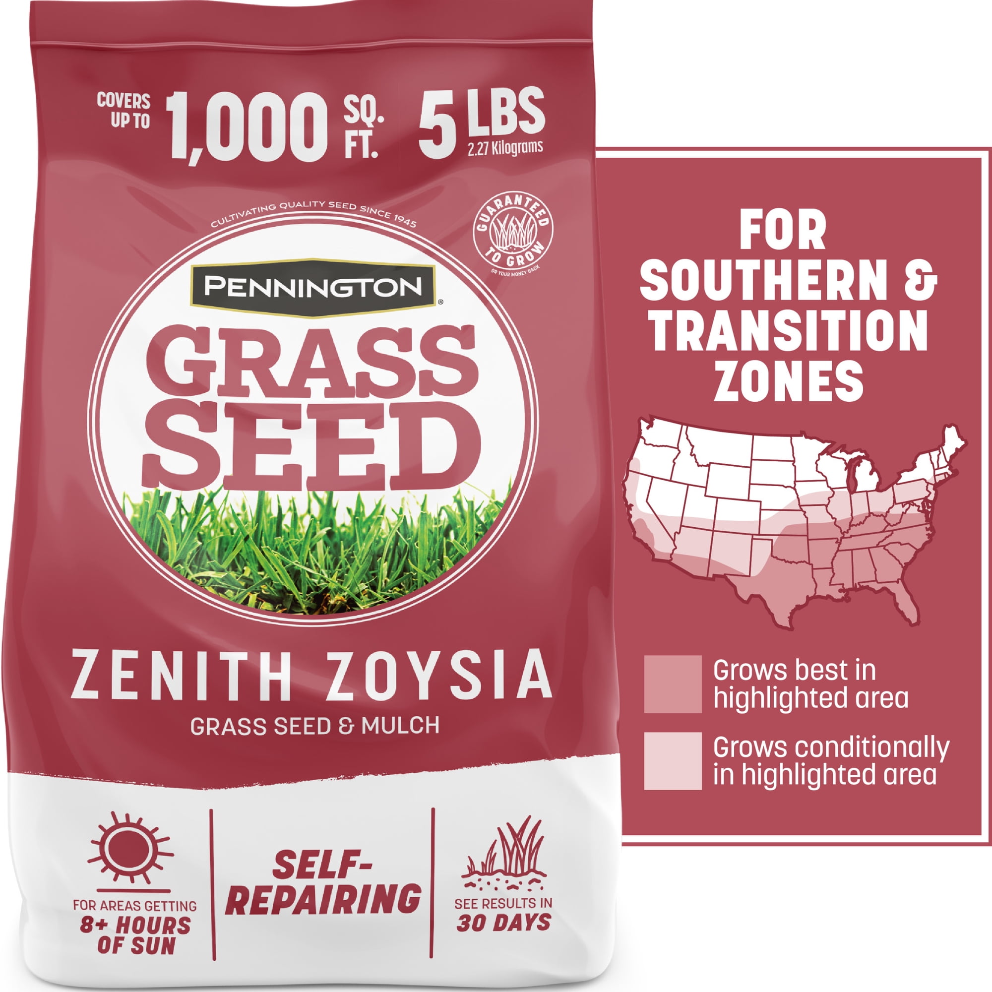 Pennington Zoysia Grass Seed with Mulch, Grass Seeds for Lawn, for Sun to Partial Shade, 5 lb.