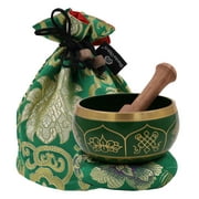DharmaObjects ~ Tibetan OM MANI Singing Bowl Set ~ With Mallet, Brocade Cushion & Carry Bag ~ For Meditation, Chakra Healing, Prayer, Yoga (Eight Lucky Symbol, Green)
