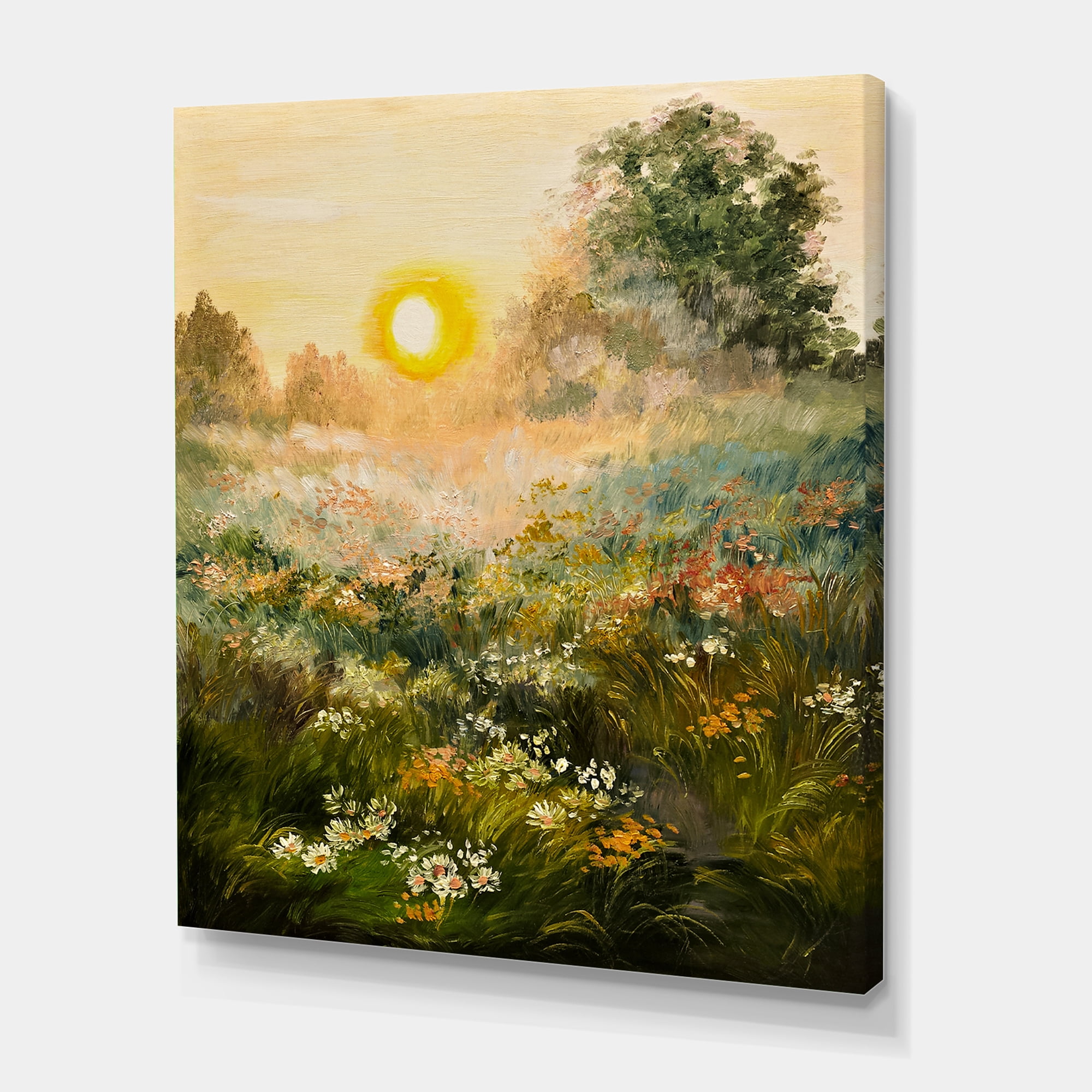 Designart ' The Blossoming Field With Sunrise ' Farmhouse Canvas Wall Art Print
