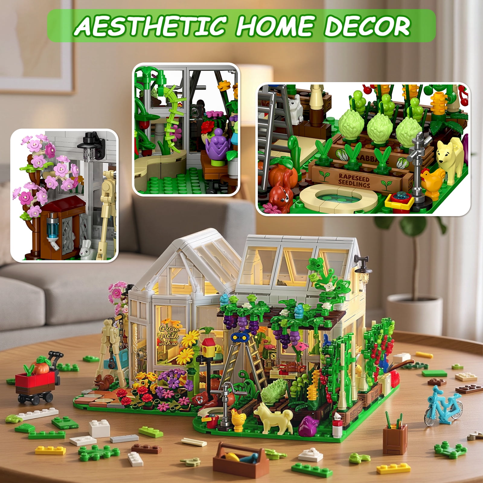 WIDELAND Flower House Building Set, 1185 Pcs Botanical Garden Model Kit with LED Lights, Creative Building Toys Gift for Kids Ages 8+ Adults Plant Lovers