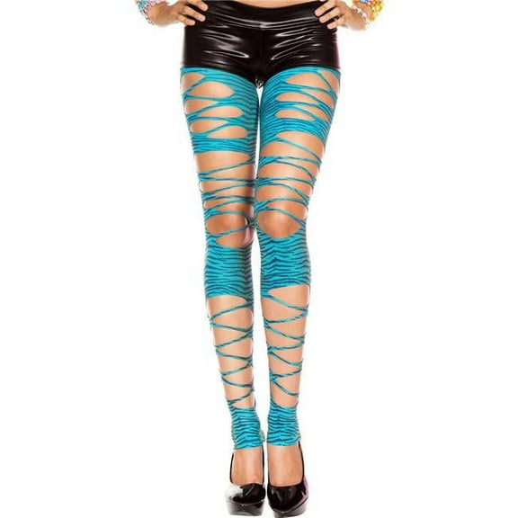 Music Legs Women's Ripped zebra print leggings 35123-TURQUOISE