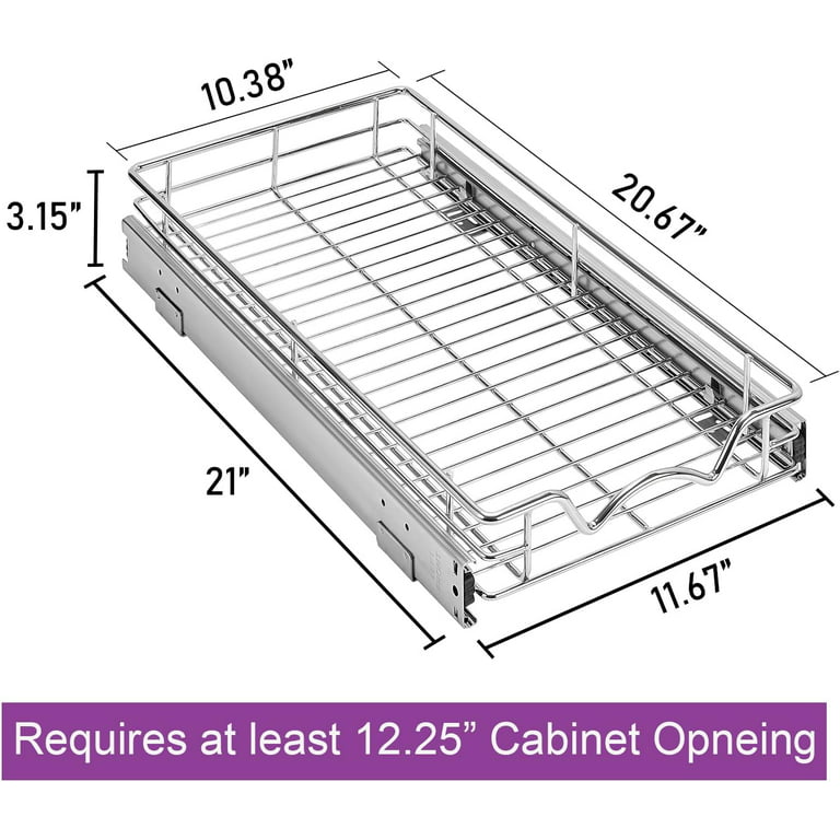 Pull Out Cabinet Organizer Sliding Drawer Kitchen Storage 11 x 21 - Silver