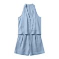 thumbnail image 4 of Costeam Womens Halter V Neck Short and Capri Pants Two Piece Outfit Lightweight Linen Blend Loose Fit Solid Color Casual Summer Co Ord Set, 4 of 6