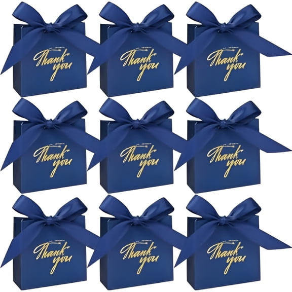 CCOCC 24Pack Thank You Gift Bags,Favor Small Treat Boxes with Bow Ribbon,Paper Bags Bulk for Wedding Baby Shower Business Party Supplies(Blue)