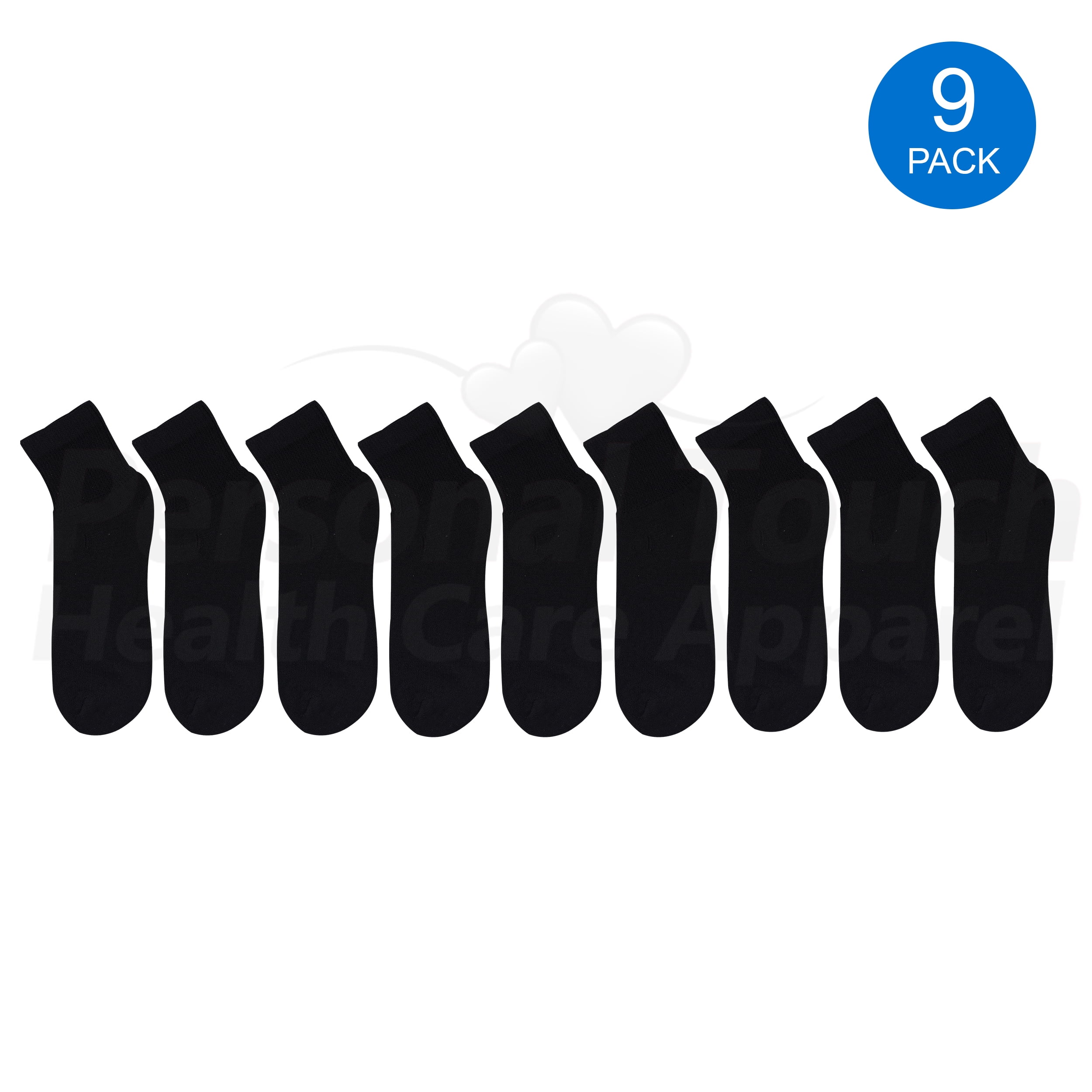 Diabetic Quarter Socks for Men & Women Physicians Approved Socks, 9 Pairs, Size 10-13 (Black)