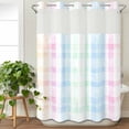 thumbnail image 3 of Blue Pink Plaid No Hook Shower Curtain Waterproof, Bathroom Curtains with Snap in Liners and See Through Top Window, Pastel Green White Buffalo Patchwork Hotel Style Bathtub Curtains Shower 48"Wx72"L, 3 of 8