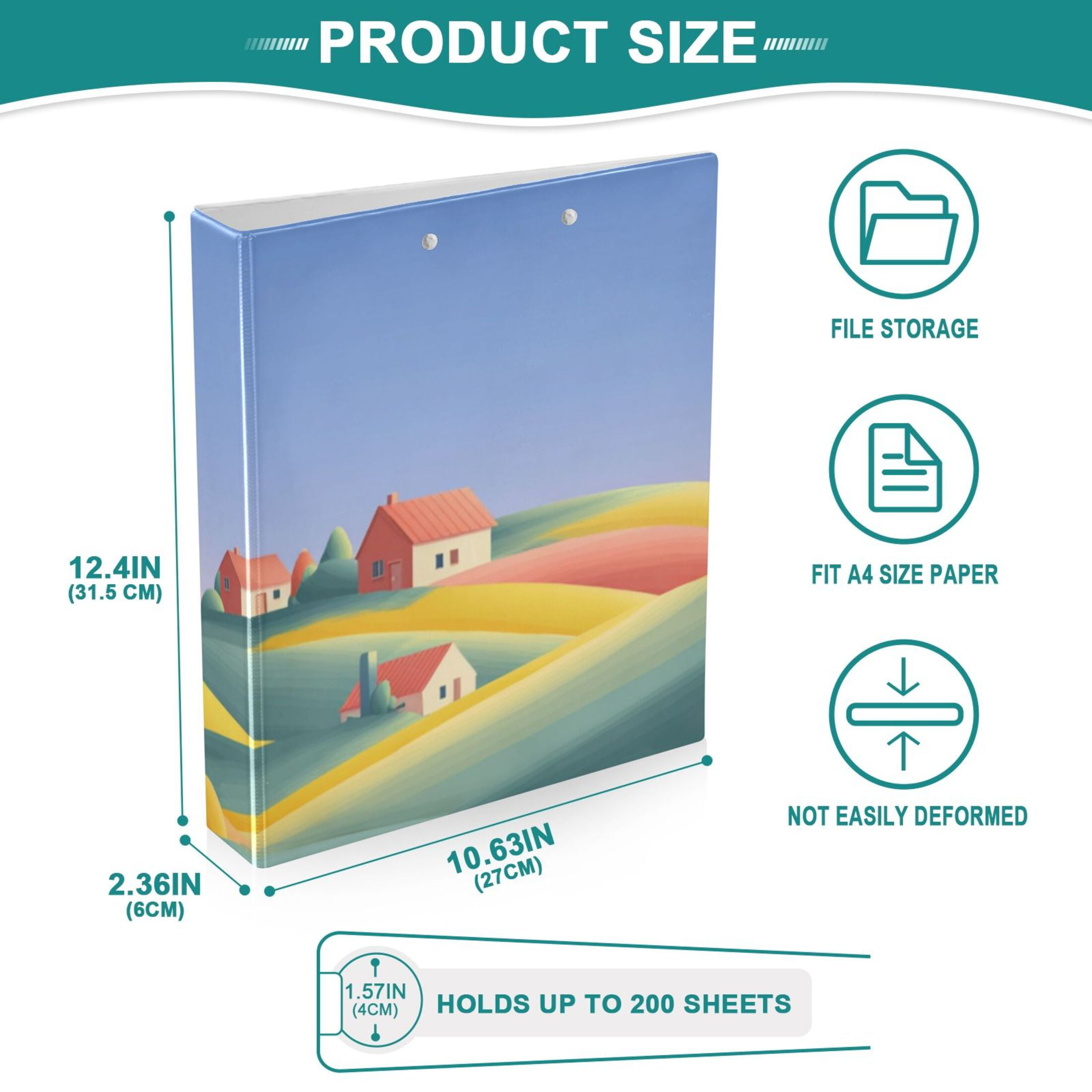 Hard Shell Ring Binder With Clip Holds 200 Sheets Office Home Organization Abstract Flat Landscape
