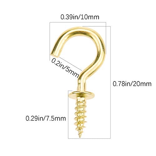 Mini Ceiling Screw Hooks Gold 200 Pieces 1/2 Inch Cup Hooks Screw-in Hooks for Hanging Plants Mug Arts Decorations 