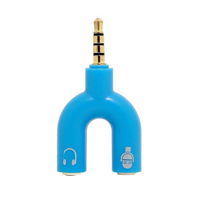 Bearachild Adaptador de Audio de 3,5mm tipo U 2 en 1 conveniente conector estéreo convertidor de sonido externo micrófono accesorios de Cables de audio/vídeo azul