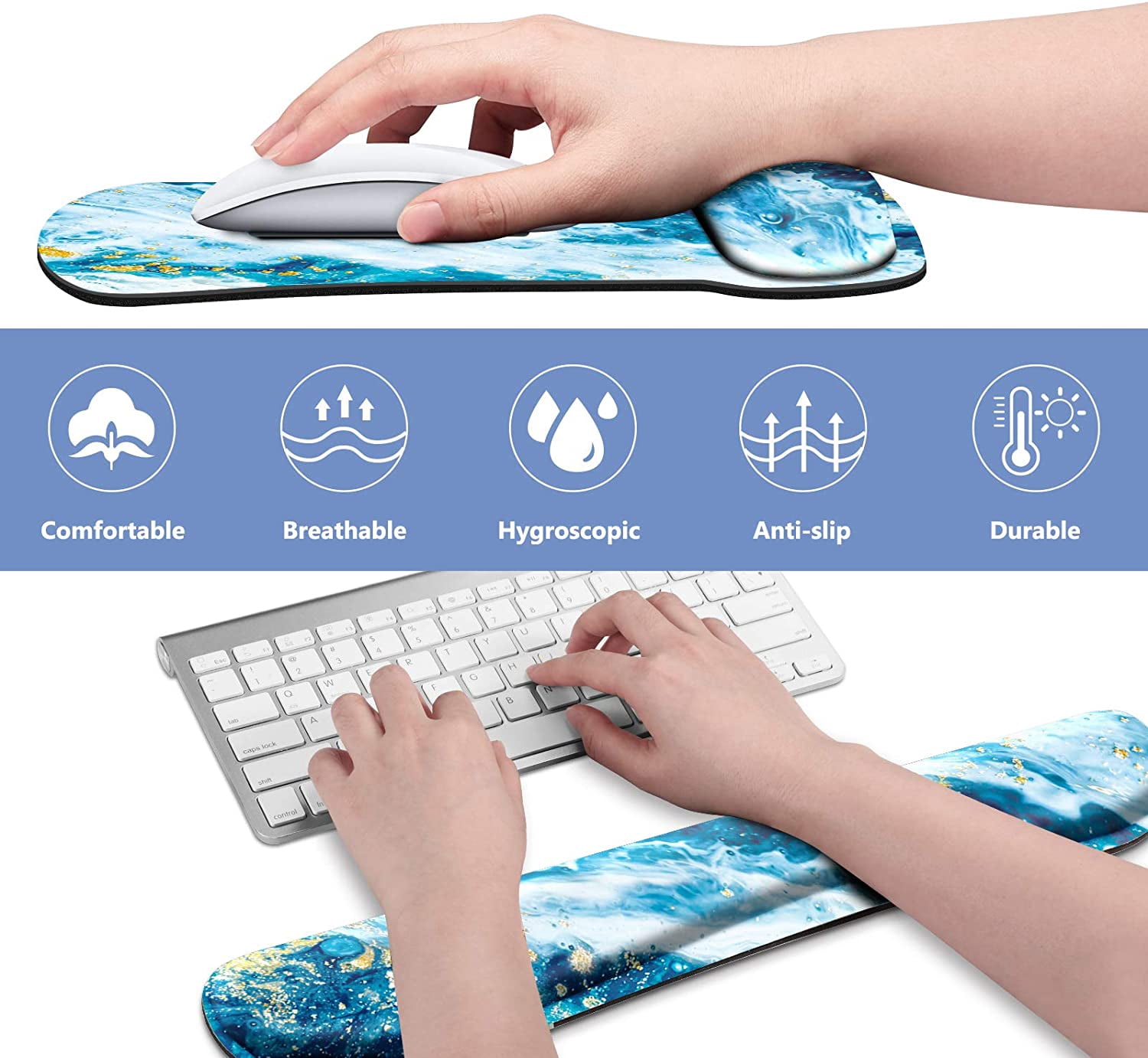 Fintie Mouse Pad with Wrist Support and Keyboard Wrist Rest - Durable Memory Foam Ergonomic Design [Pain Relief] Non-Slip Rubber Base Mouse Pad for Gaming, Computer, Office, Laptop (Sandy Wave)