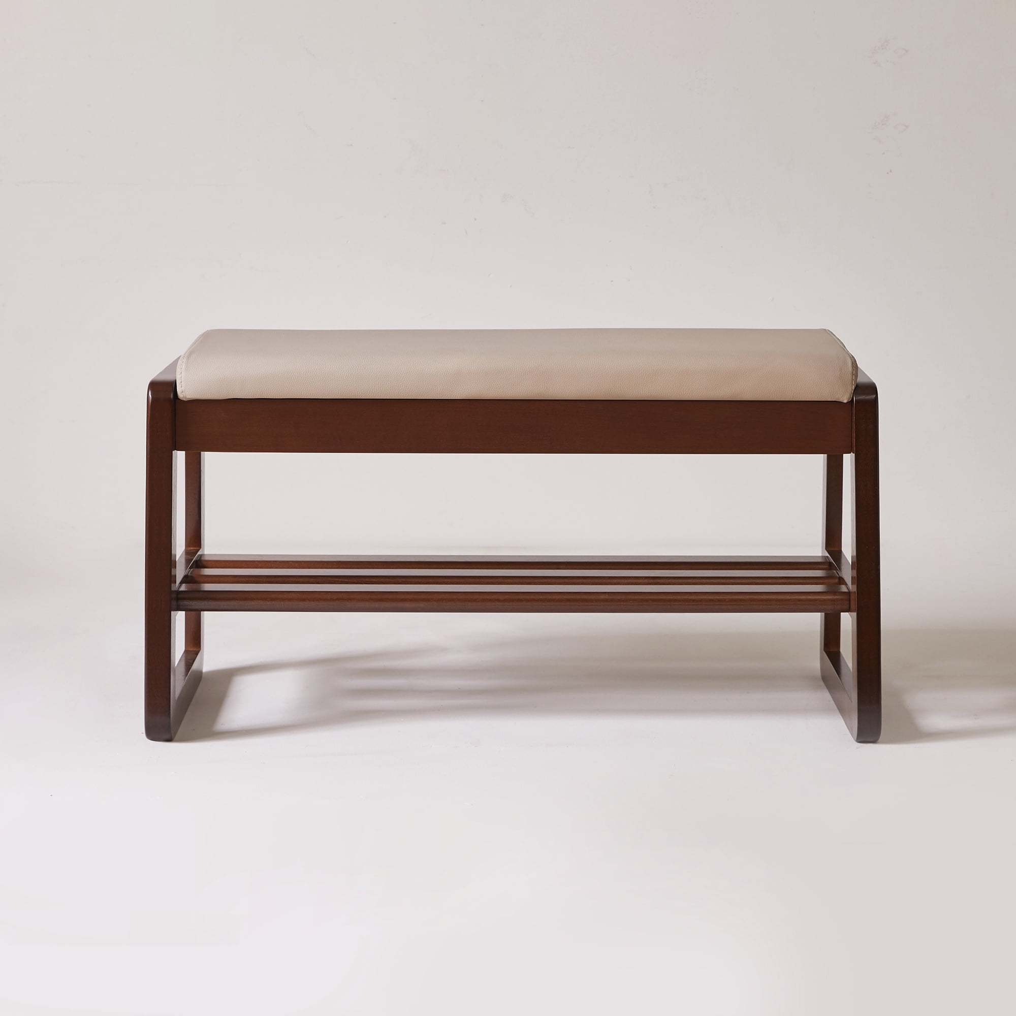 31.5-Inch Wood Shoe Storage Bench with Off-White Vegan Leather Seat and Lift-Top Hidden Storage, Compact Shoe Rack and Entryway Organizer for Bedroom, Off White