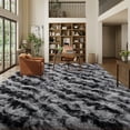 thumbnail image 2 of Janvonne 8x10 Fluffy Area Rug for Bedroom Living Room, Soft Fuzzy High Pile Shaggy Carpets for Nursery Kids Room Dorm, Home Decor, Tie-dye Stripes in Black and Grey, 2 of 8