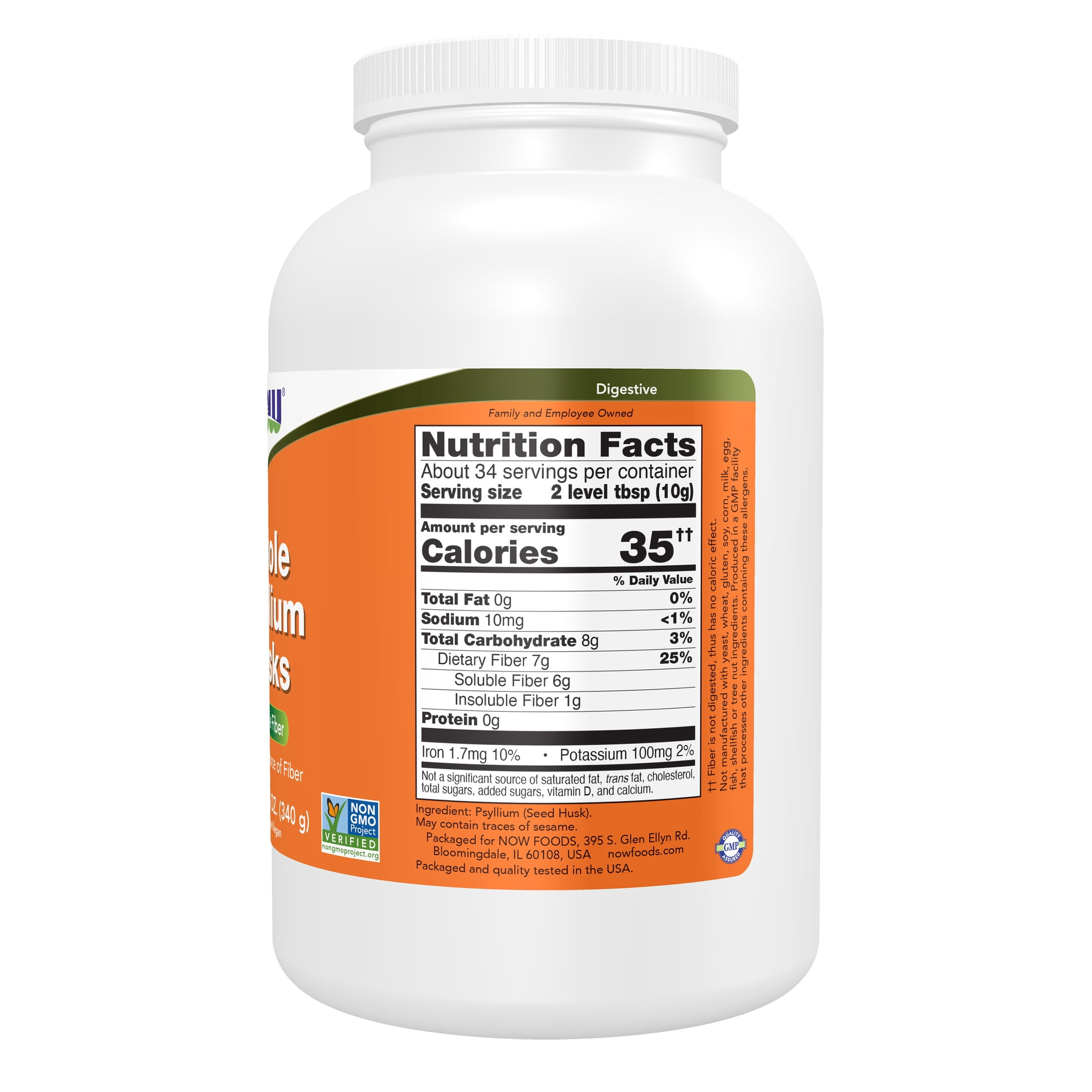 (4 pack) NOW Supplements, Whole Psyllium Husks, Non-GMO Project Verified, Soluble Fiber, 12-Ounce