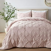 SEMECH Pinch Pleat Queen Comforter Set, Ultra-Soft Microfiber Bedding Comforters Sets, 3 Piece Pink Queen Size Comforter Set with 2 Shams