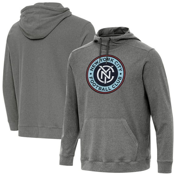 Men's Antigua Heather Black New York City FC Cloud Pullover Hoodie