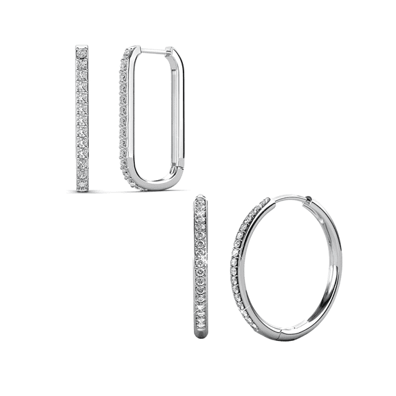 Cate & Chloe Pack of 2 - Bianca and Nadia White Gold Plated Hoop Earrings with Swarovski Crystals for Women