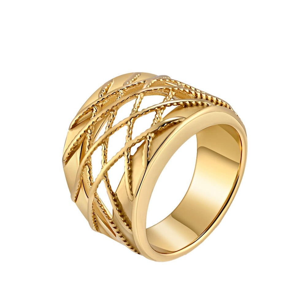 PAURO Hollow Rings for Women Wide Rhombic Intersecting Lines Silver Gold Plated Stainless Steel Big Elegant Personalized Simple Statement Jewelry Gold Size 9