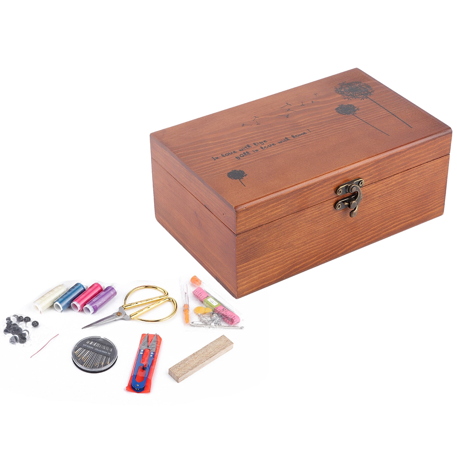 Household Thread Box, Portable Craft Sewing Organizer with Thread Tray, Vintage Wooden Storage Case,Needle Thread Storage Case Organizer DIY Sewing Tools[Sewing Kit Box]