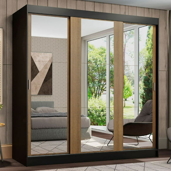 Ropero Closet Madesa Reno 3 Puertas y Espejo Negro Marrón