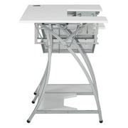Sew Ready Pro Stitch Adjustable Sewing Machine Table with 3 Storage Drawers, White/Silver