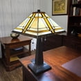 thumbnail image 2 of 23" White Amber and Brown Stained Glass Two Light Mission Style Table Lamp, 2 of 7